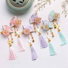 Chinese Traditional Baby Girl Hairpins Fan-shaped Tassels Girls Hair Clip Handmade Floral Barrette Jewelry Accessories 2024 - buy cheap