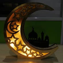 Espejo de madera Eid Mubarak Ramadán, Castillo de Luna Dorada, letras huecas con luces LED, decoración de mesa de comedor, artesanías 2024 - compra barato