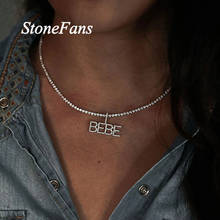 Stone efans-colar com pingente de letras, roupa de gargantilha feminina, corrente de tênis, com strass 2024 - compre barato