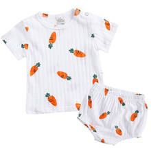 Комплект для малышей, летняя футболка, шорты топ для мальчиков и девочек, штаны для малышей, Детская Хлопковая одежда милый костюм морковки От 3 месяцев до 4 лет 2024 - купить недорого