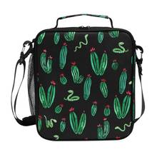 Bolsa de almuerzo con aislamiento térmico para mujer y niño, fiambrera con estampado de cactus, color negro, novedad 2024 - compra barato