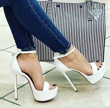 White Leather High Heel Shoes Woman Open Toe Platform Ankle Strap Sandal Sexy Cutouts Gladiator Shoes Dress Heels 2024 - buy cheap