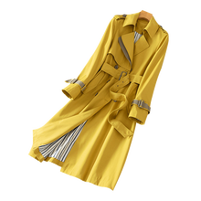 Новый Желтый контрастный цвет ветровка женская осень новый продукт популярный средний длинный тонкий для похудения дикий бренд пальто Женская 2024 - купить недорого