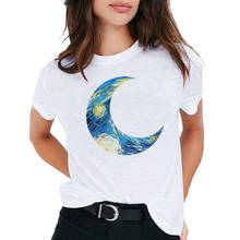 Camiseta de Van Gogh para mujer, remera informal Harajuk de manga corta con estampado artístico al óleo, playera blanca para mujer, Tops de calle para mujer 2024 - compra barato