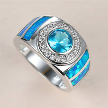 Anéis de cristal redondos azuis vintage para mulheres, anel de casamento, cor de prata, opala, de pedra, noivado 2024 - compre barato