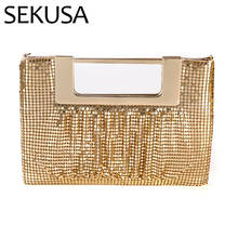 SEKUSA sequined luxury women metal evening bags big design party dinner clutch purse ruched wedding bags 2024 - buy cheap