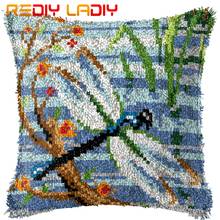 Latch Hook Cushion Dragonfly Pillow Case Pre-Printed Color Canvas Acrylic Yarn Latched Hook Pillow Crochet Cushion Cover Kits 2024 - buy cheap