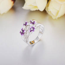 Модное обручальное кольцо с белым кристаллом, роскошное женское кольцо в стиле бохо с эмалью и фиолетовым цветком, очаровательные большие обручальные кольца серебряного цвета для женщин 2024 - купить недорого
