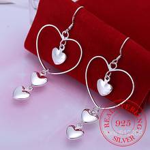 Real 925 Sterling Silver Earring,Wedding Party Jewelry Accessories,Fashion Korean Triple Heart Long Drop Earrings for Women 2020 2024 - buy cheap