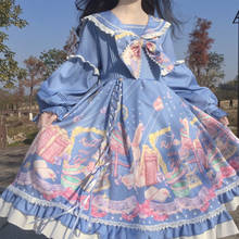 Vestido de princesa Lolita para mujer, prenda de cuello azul marino, de manga larga, estilo victoriano, de cintura alta, gótico, lolita OP loli 2024 - compra barato