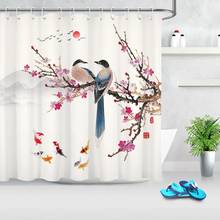 Cortinas de ducha con pintura de paisaje chino, cortina de ducha con diseño de pez, pájaro, ciruela, rama de árbol, tela de poliéster para decoración de baño 2024 - compra barato