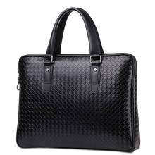 Men's Business Laptop Shoulder HandBag Luxury Leather Woven Pattern Big Hand Bag Briefcase Computer Messenger Male Bags 2020 Man 2024 - buy cheap