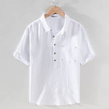 Suehaiwe-camisa de lino puro de estilo italiano para hombre, camisas blancas a la moda, tops de verano, 2021 2024 - compra barato