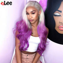 Colorful Wigs Ombre Grey Purple Transparent 13x4 Lace Frontal Wigs Pre Plucked Colored Peruvian Body Wave Human Hair Hairstyle 2024 - buy cheap