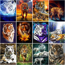 Pintura de diamante diy 5d animal de tigre mosaico de ponto cruz venda inteiramente redondo bordado com strass imagem decoração de parede 2024 - compre barato