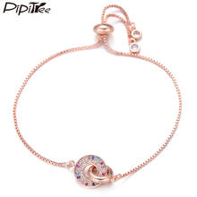 Pipitree Popular Two Circles Connected Love Couple Bracelets for Women Slider Chain CZ Zircon Charm Bracelet Wedding Jewelry 2024 - buy cheap
