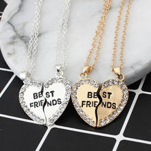 Unisex 2 Pcs BFF Necklace Women Crystal Heart Pendant Best Friend Letter Necklace Fashion Couple Necklace Men Friendship Jewelry 2024 - buy cheap