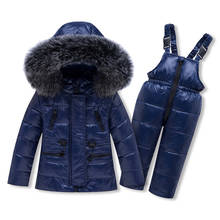 Chaqueta de invierno para niños y niñas, abrigo cálido de plumón de pato, Parka + monos, traje de esquí y nieve, Rusia-30 2024 - compra barato