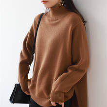2020 New High-Neck Casual Loose Sweater Oversized Split Jumper Pullover Pure Color Thick Knitted Base Sweater Women's Hedging 2024 - buy cheap
