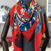 130*130cm Twill Silk Scarf Cartoon Square Scarf Hijab Women Bandana Shawls Luxury Brand Foulard Scarves Wraps For Ladies Echarpe 2024 - buy cheap