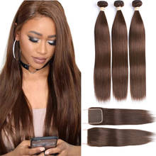 Mechones de pelo indio con cierre, extensiones de cabello humano liso marrón claro con cierre 4x4 2024 - compra barato