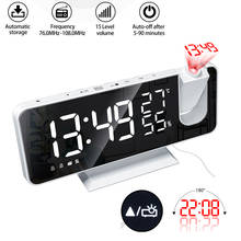 Projeção eletrônico despertador espelho led digital despertador temperatura umidade display usb relógio de cabeceira com rádio 2024 - compre barato