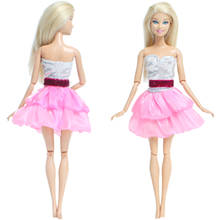 Conjunto de ropa informal para muñeca Barbie, vestido rosa plateado sin mangas, traje de fiesta, accesorios, juguete para niños, 1 Set 2024 - compra barato
