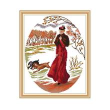 Lady In Red,Counted Cross Stitch Patterns Sale 14CT 11CT Printed Fabric DIY DMC Handmade Needlework Set,sets for Embroidery Kits 2024 - buy cheap