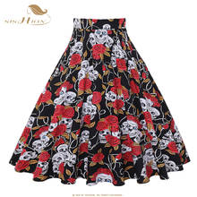 Autumn New Halloween Party Skirt VD0020 Black With Rose Skull Floral Skirt A Line Cotton 50s 60s Vintage Women Skirt 2024 - buy cheap