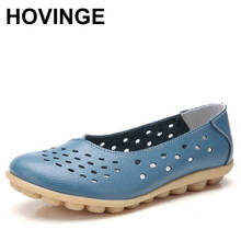 HOVINGE Top quality women sandals summer shoes 2020 fashion genuine leather casual loafers flats shoes with hollow waist 35-44 2024 - buy cheap