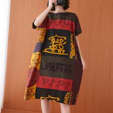 Women Cotton Linen Casual Dress New Arrival 2021 Summer Indie Folk Style Vintage Print Loose Female Long Dresses S3602 2024 - buy cheap