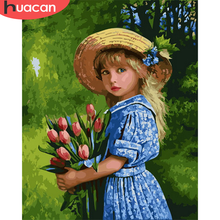 HUACAN DIY Pictures By Number Kits Home Decor Painting By Numbers Girl Flower Drawing On Canvas HandPainted Art Gift 2024 - buy cheap