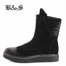 Black& Street Classical Men Suede Leather front zipper platform Boots fur inner winter leather Boots 2024 - buy cheap