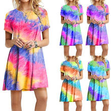 Fashion Rainbow Tie Dye Casual Women Dress Summer 2020 New Female Short Sleeve O-Neck Loose A-line Dress Vestidos 2024 - buy cheap