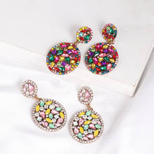 HYSECMAO Bohemian Round Colorful Rhinestone Drop Earrings High-Quality Vintage Crystal EARRING for Women Bridal Wedding Jewelry 2024 - buy cheap