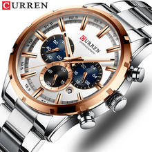 Curren relógio de pulso de luxo masculino, novo relógio com pulseira de aço inoxidável fashion casual de quartzo cronógrafo para homens com data 2024 - compre barato