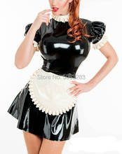 Sexy French Maid Latex Dress With Pockets On Apron Zipper At Back Rubber Uniform Bodycon Playsui 2024 - buy cheap