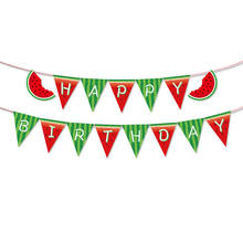Pancarta de sandía de feliz cumpleaños para niños, adornos de fiesta DIY para Baby Shower, banderines colgantes de sandía para pared 2024 - compra barato
