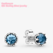 100% 925 Sterling Silver Blue Sparkling Crown Stud Earrings Original European Style Brand woman Jewelry 2024 - buy cheap