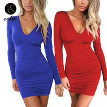 Plunging Neckline Dress With Open Back Cross Sukienka Solid Sexy Party Pencil Dress Club Wear Mini Bodycon Dress Deep V Neck 2024 - buy cheap