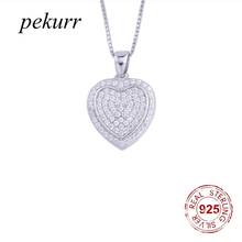 Pekurr 925 Sterling Silver Hollow Triangle Edge CZ Box Heart Necklace For Women Crystal Heart Pendants Wedding Fashion Jewelry 2024 - купить недорого