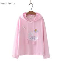 Sudadera con capucha de algodón rosa para mujer, suéter de manga larga con bordado de dibujos animados estilo Harakuju, novedad de verano 2021 2024 - compra barato