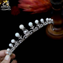 ASNORA-diadema de perlas de alta calidad para mujer, Tiara de CZ, accesorios para el cabello de boda de lujo, corona de Boda nupcial 2024 - compra barato