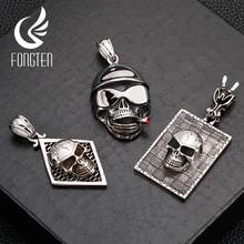 Fongten Skeleton Head Hiphop Punk Pendant Necklace Men Black Stainless Steel Choker Gothic Man Fashion Necklaces Jewelry 2024 - buy cheap