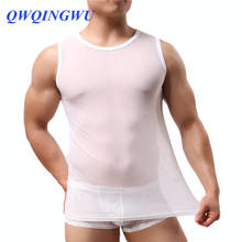 Sexy Mens Fitness undershirts gay Ice Silk Transparent O Neck sleeveless solid mesh Tank Tops male Vest Plus Size Underwear 2024 - buy cheap