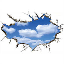 Papel de parede 3d céu branco e azul com nuvens, adesivo para decoração de casa, teto, paisagem, parede quebrada, vinil, criativo, 90x60cm 2024 - compre barato