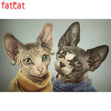 FATCAT-Pintura de diamante cuadrado completo para pareja de gatos, bordado de diamantes Sphynx DIY, animal, mosaico de taladro redondo, imagen artística AE360 2024 - compra barato