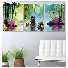 Pintura de bambu e pedra com miçangas diy 5d, flores em água, ponto cruz redondo, bordado de diamante quadrado, decoração de arte para casa 2024 - compre barato