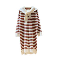 2022 Fashion Hooded Striped Sweaters Dress Spring Autumn Thick Loose Sweater Women's Knitted Dresses N1108 2024 - buy cheap