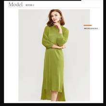 HOT SELLING  Miyake Fashion soild pleated  one-piece dress Lantern sleeve dress IN STOCK 2024 - buy cheap